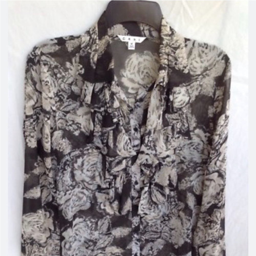 CABI  Print Sheer Ruffle Blouse